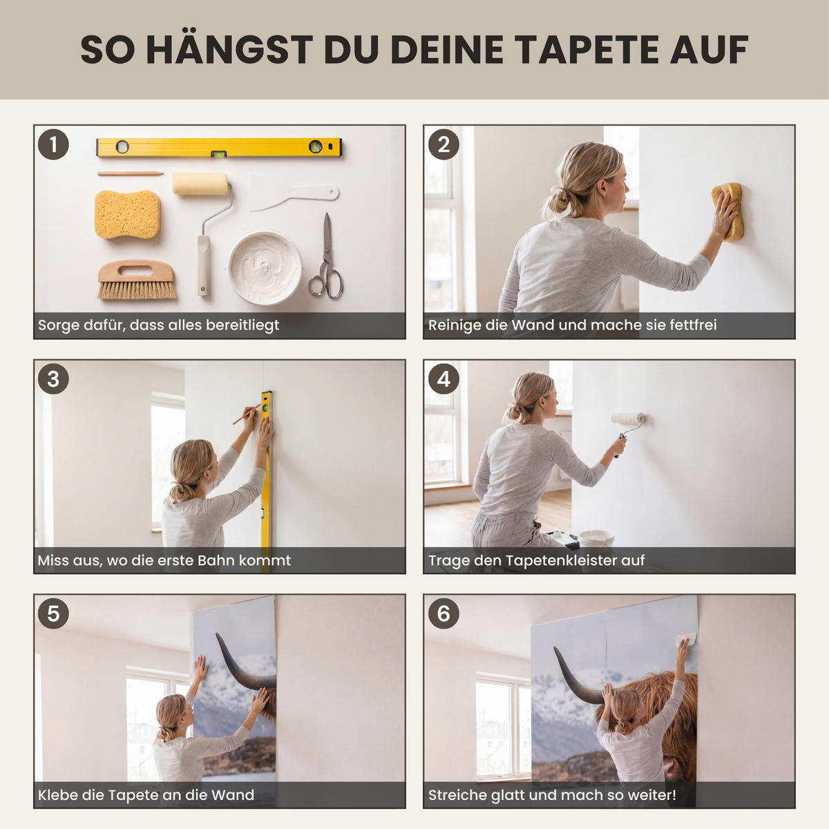 TAPETE - Schottischer Hochländer - Braun - Wasser - 200x200 cm - Braun, Papier (200/200cm) - OnlyWow