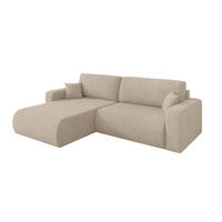 ROHOVÁ SEDAČKA s funkcí spaní, otoman vlevo BERY-L 276x193x88 béžová velur - černá/Sahara, kompozitní dřevo/textil (276/193cm) - ALTDECOR