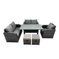 GARTENMÖBELGARNITUR mit Esstisch Polyrattan 7-Sitzer - Dunkelgrau/Grau, Glas/Kunststoff - Fimous