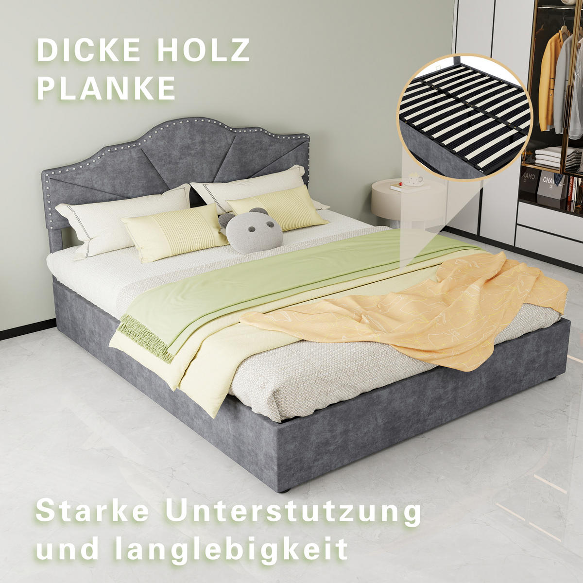 STAURAUMBETT 160/200 cm DE-35431 mit Gaslift-Staufach Grau - Grau, Metall (160/200cm) - ComfortXL