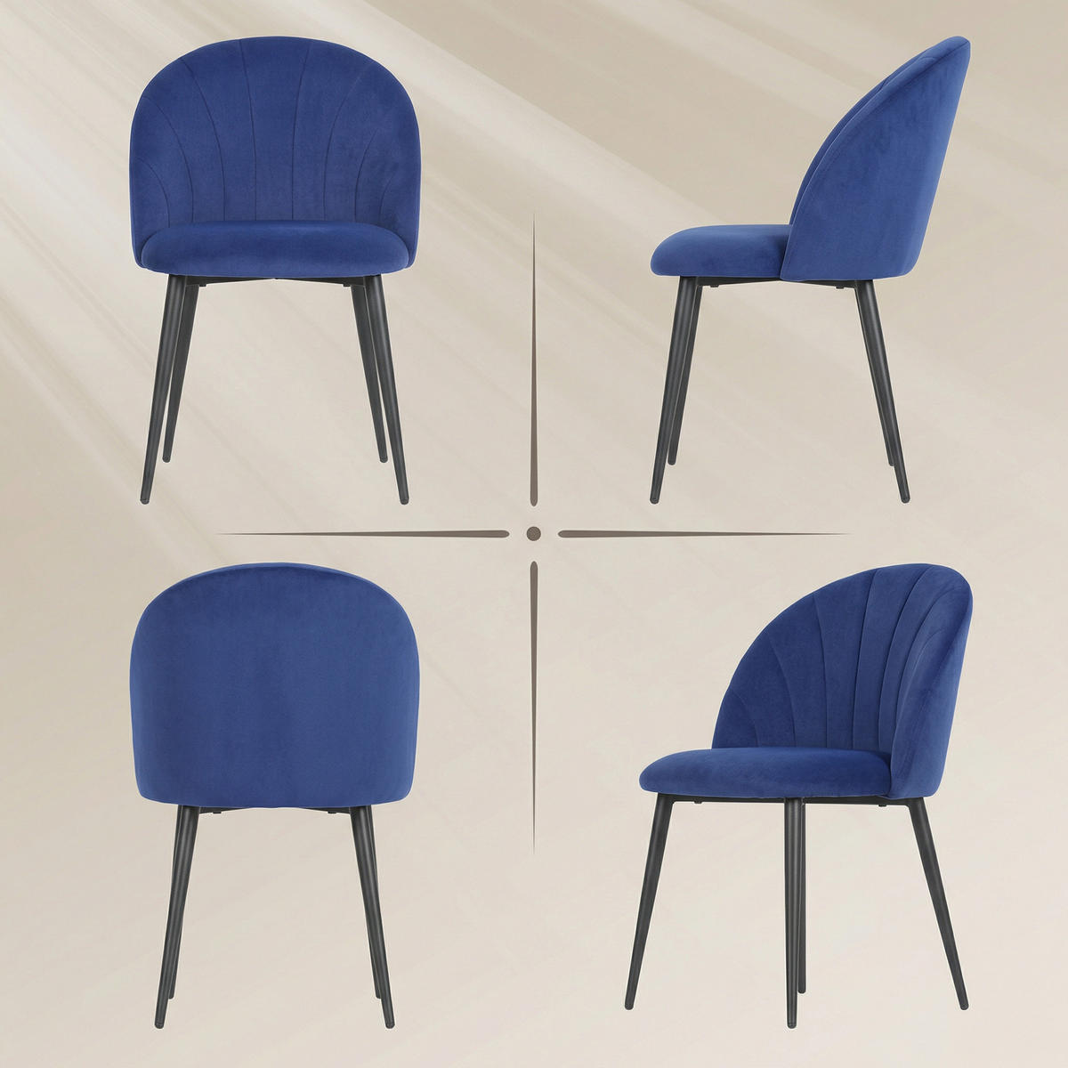 ESSZIMMERSTÜHLE 2er-Set DE-13339 Muscheldesign & Velours Blau - Blau, Metall (55/79/52cm) - ComfortXL