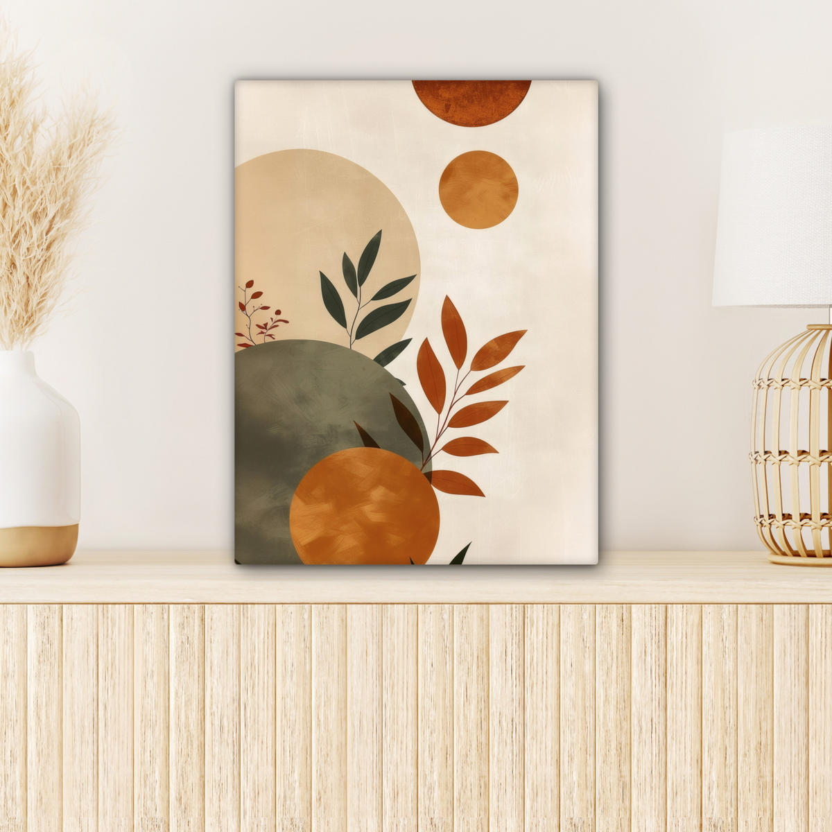 LEINWANDBILD Formen - Rund - Blätter - Beige Room Decor 30x40 cm - Rostfarben, Textil (30/40cm) - MuchoWow