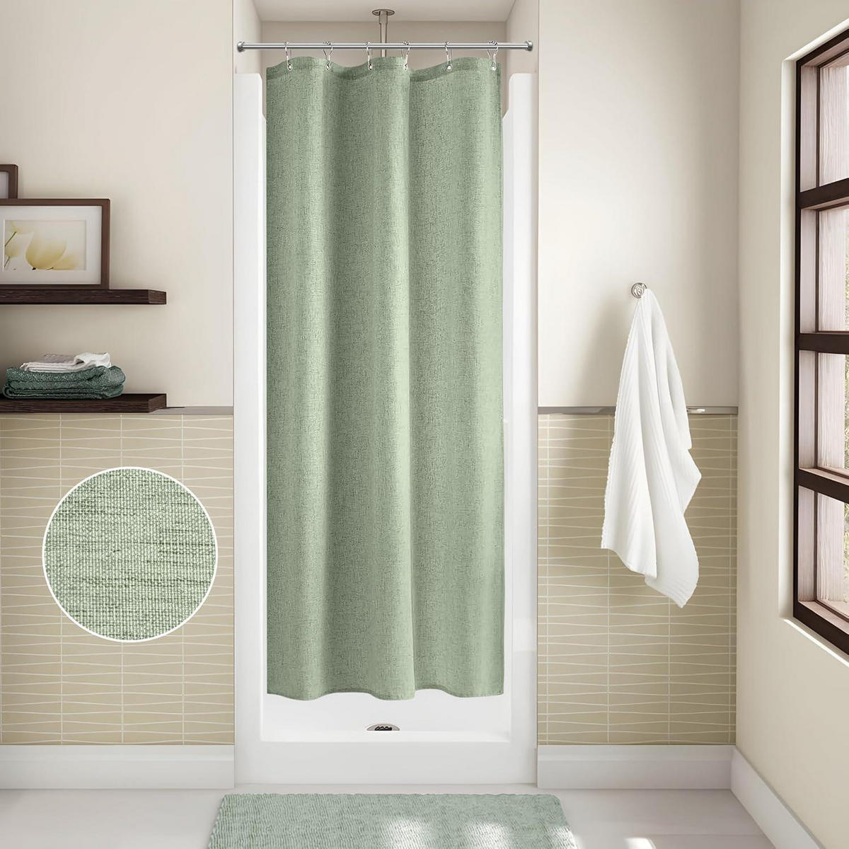 DUSCHVORHANG Leinenoptik Salbeigrün 92 x 182 cm 6er Set - Olivgrün, Textil (92/182cm)