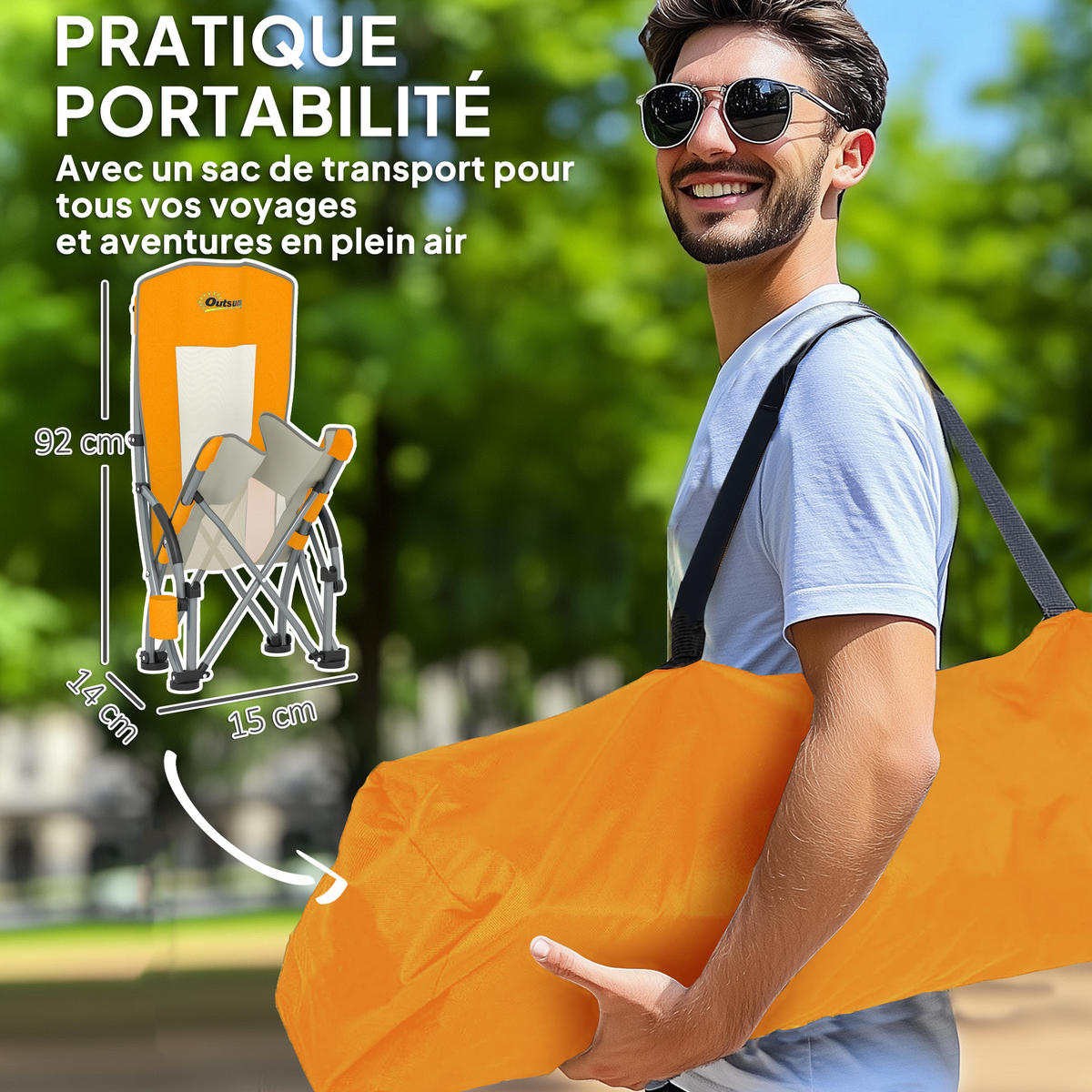 GARTENKLAPPSESSEL DE-15694 2er-Set mit Getränkehalter Orange - Orange, Metall (58/79/70cm) - ComfortXL