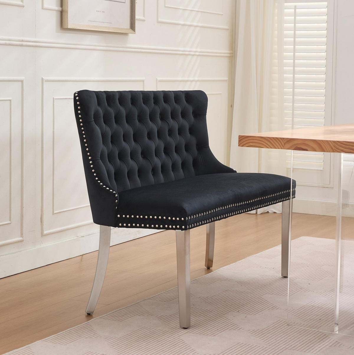 SITZBANK Zweisitzer für Esszimmer Samt Schwarz Edelstahlbeine - Schwarz, Metall (116/89.5/58.1cm) - Meubliv