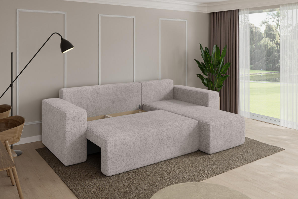 ROHOVÁ SEDAČKA s funkcí spaní, otoman vpravo SENO-L 249x139x85 světle šedá velur - černá/světle šedá, kompozitní dřevo/textil (249/139cm) - ALTDECOR