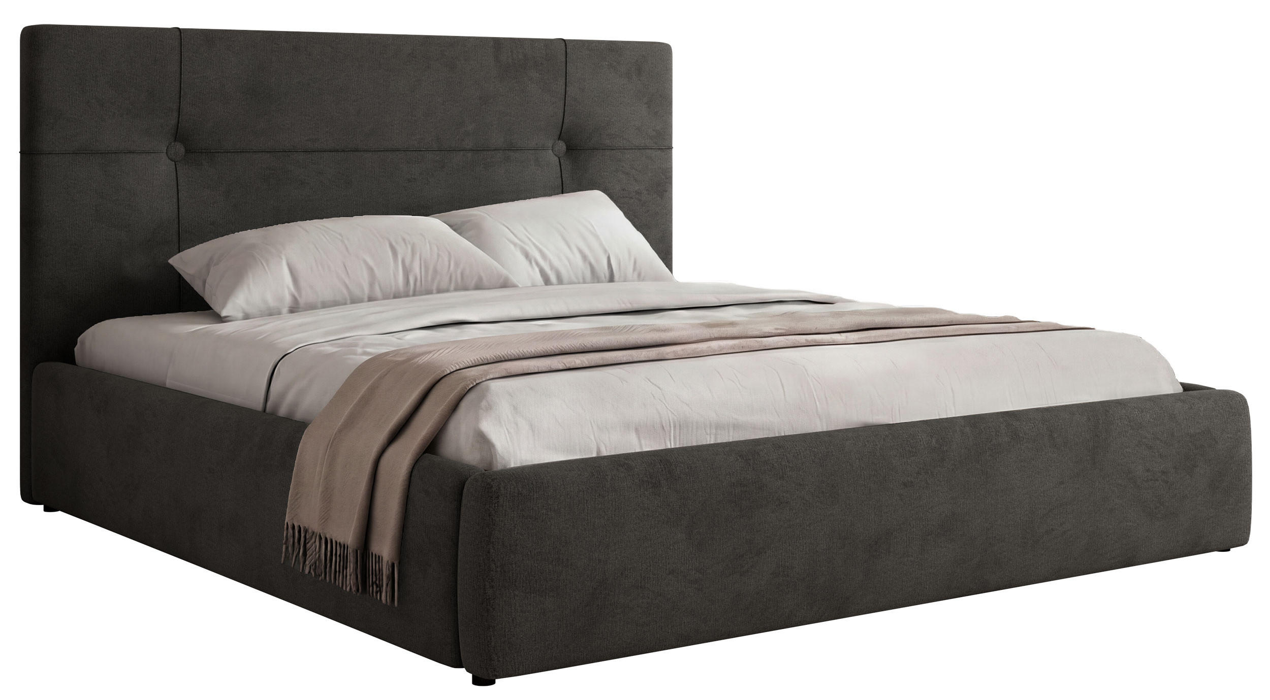POLSTERBETT CALERIO CLASSIC 140/200 - Dunkelgrau Velvet - Matratze Pocket - Dunkelgrau/Schwarz, Kunststoff/Textil (140/200cm) - MKS