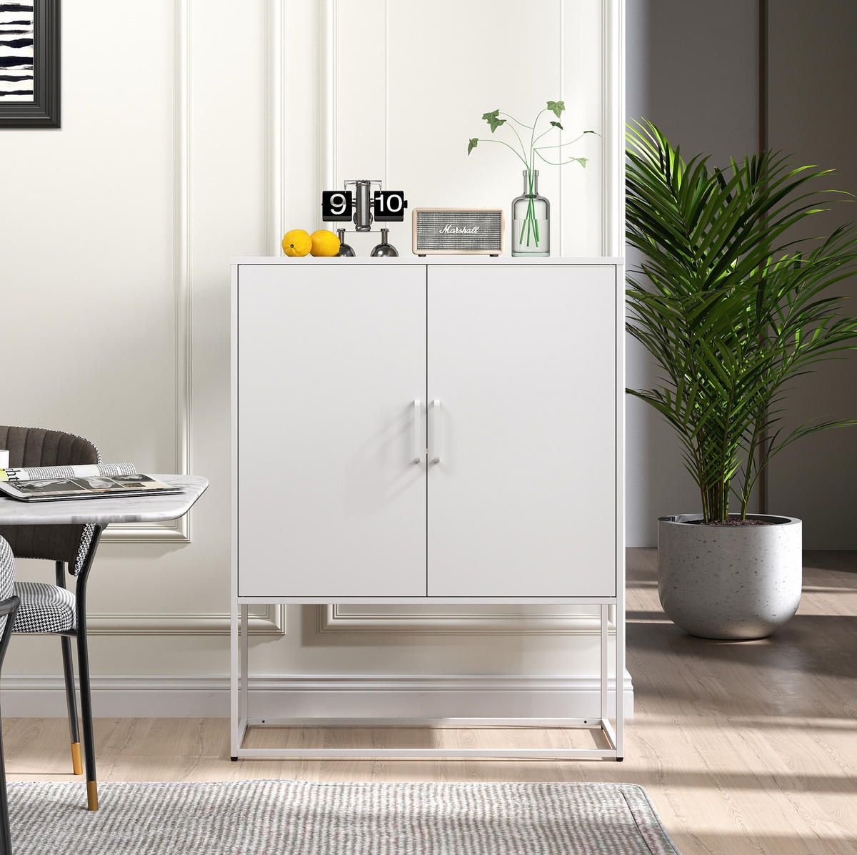SIDEBOARD 85/40/109 cm Weiß aus Metall mit Magnettüren - Weiß, Metall (40/109/85cm) - OKMYHOME