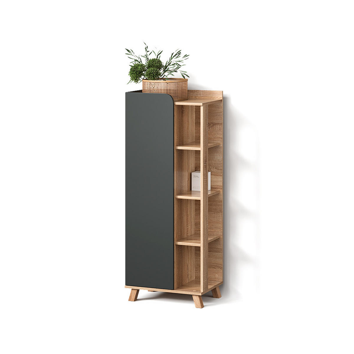 MIDISCHRANK Marano Anthrazit 50 x 128 cm mit Tür und offenen Fächern - Anthrazit/Sonoma Eiche, Holzwerkstoff (50/128/35cm) - Livinity®