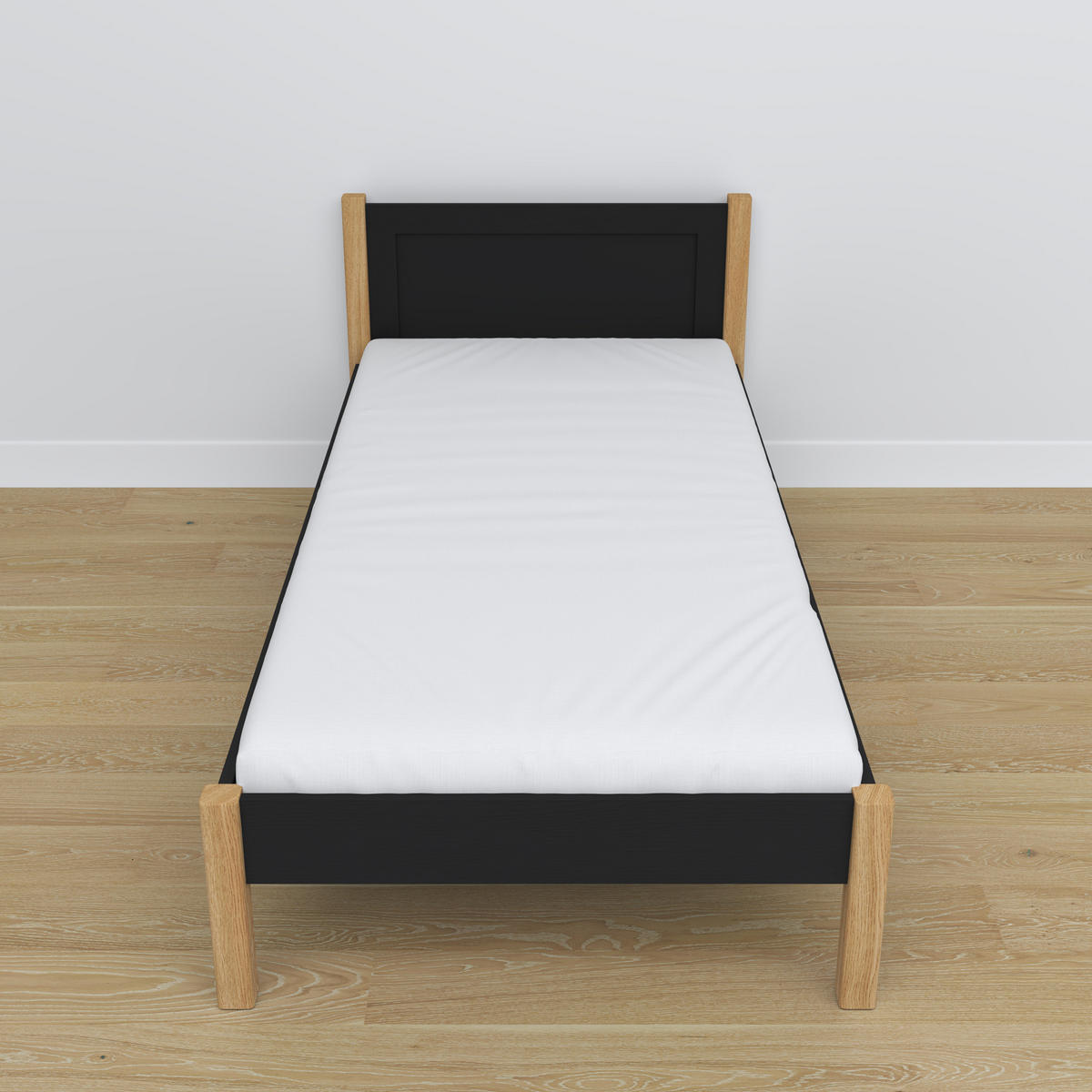 BETT N02 Schwarz / Eiche Natur 120/200 - Schwarz/Eiche Artisan, Naturmaterialien/Holz (120/200cm) - N-Wood