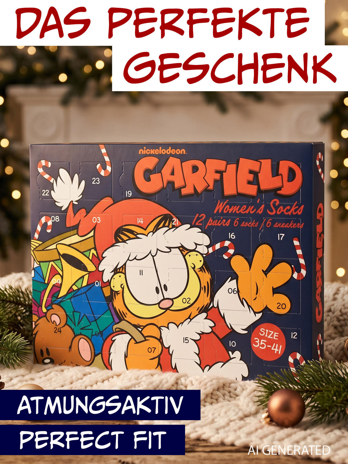 ADVENTSKALENDER Garfield mit 12 Paar Socken Größe 35-41 - Multicolor, Textil (37/5/26.5cm) - United Labels
