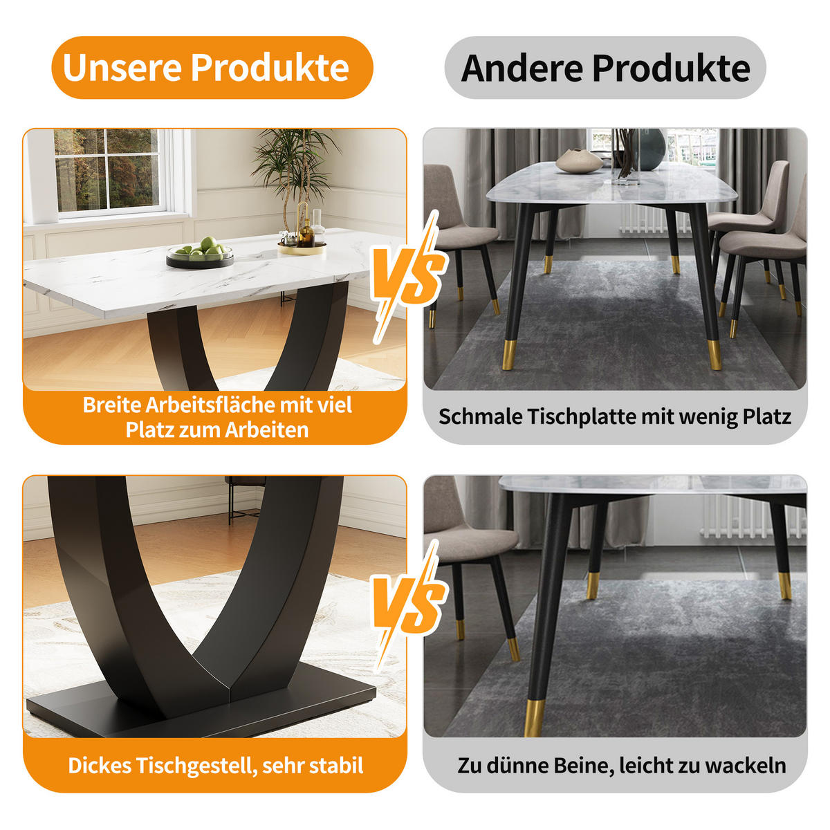 ESSTISCH mit Metallgestell 140/75/75,5 cm in Weiß/Schwarz mit Marmor-Optik - Weiß, Holzwerkstoff (140/75/75.5cm) - BEAOK