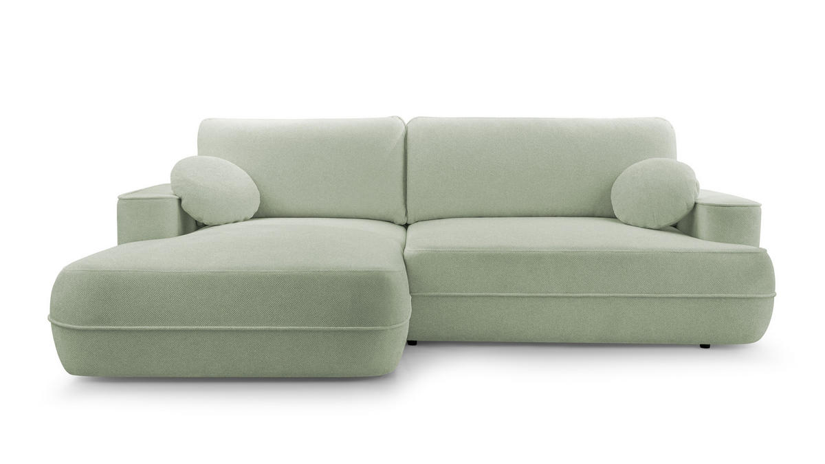 ECKCOUCH L Form Peoni Salbeigrün 267/168/87 cm mit Schlaffunktion L - Pastellgrün/Schwarz, Kunststoff/Textil (168/267cm) - AX Living