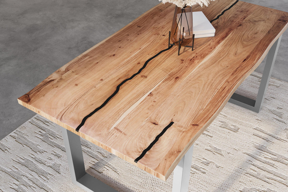 ESSTISCH POLLY - Beige/Silberfarben, Holz (85/160/77cm) - SAM