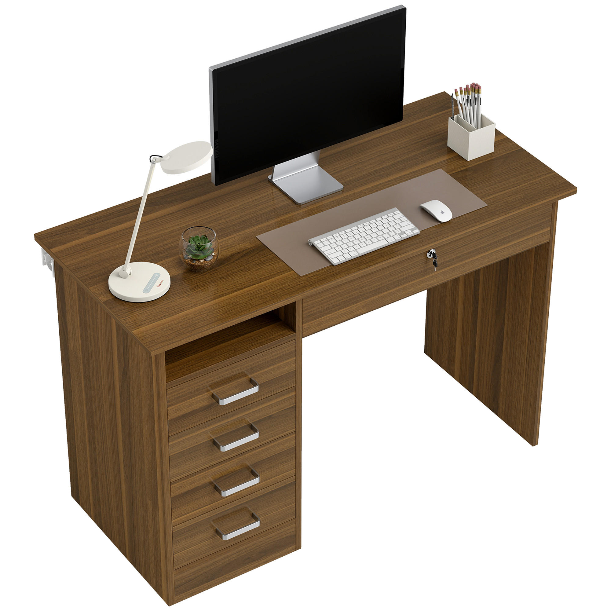 SCHREIBTISCH PANG-M4K9B2 Nussbaumfarben - Silberfarben/Nussbaumfarben, Holzwerkstoff (110/50/76cm) - PANGIVO
