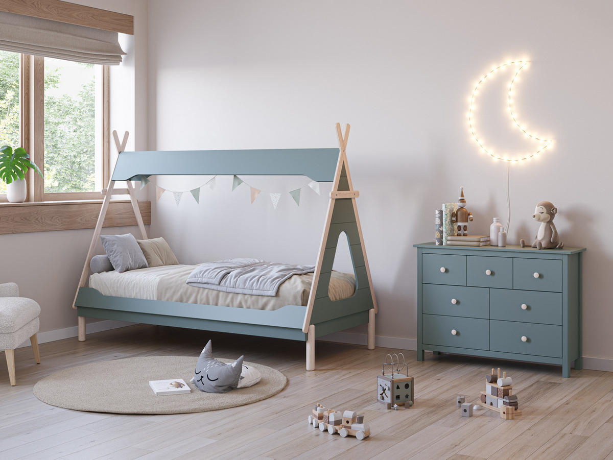 BELEUCHTETE Tipi-Hütte 90x190 cm modulare 104,1/205,6/162,4 cm - Grün, Holz (90/190cm) - Calicosy