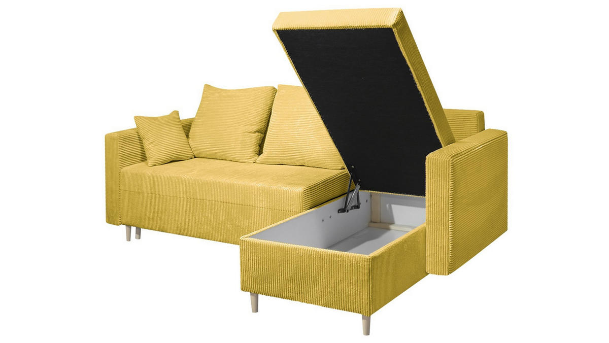 ECKSOFA OTTO mit Bettkasten und Schlaffunktion L-Form, Ottomane Universal - Gelb, Textil (230/145cm) - Marpur