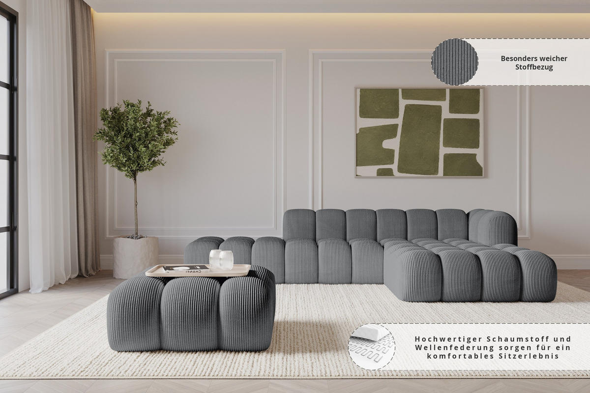 TABURET OLEA-PUF 91x87x44 cm Tmavě šedá Manšestr - černá/tmavě šedá, kompozitní dřevo/textil (91/44/87cm) - ALTDECOR