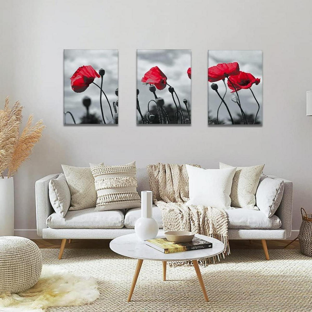 LEINWANDBILD 3-teiliges Set Rote Blume 30 x 40 cm - Rot, Textil (40/0.5cm)