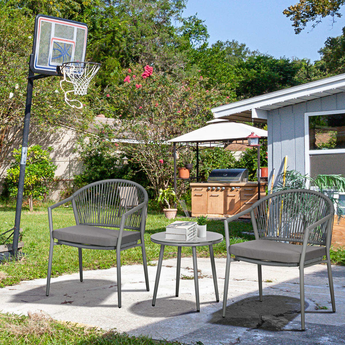 GARTENMÖBEL Set, Stahl, PE, Hellgrau - Hellgrau, Metall - Outsunny