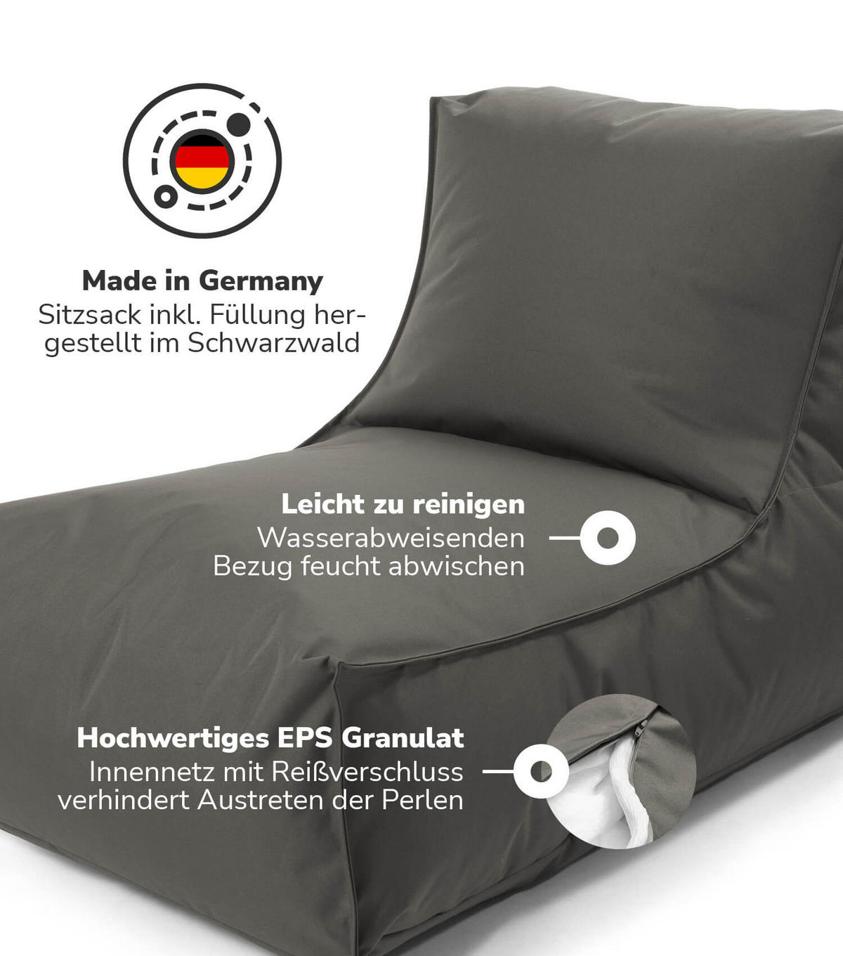 SITZSACK mit Hocker Der Sundowner - Anthrazit, Textil (60/65/140cm) - Mokebo