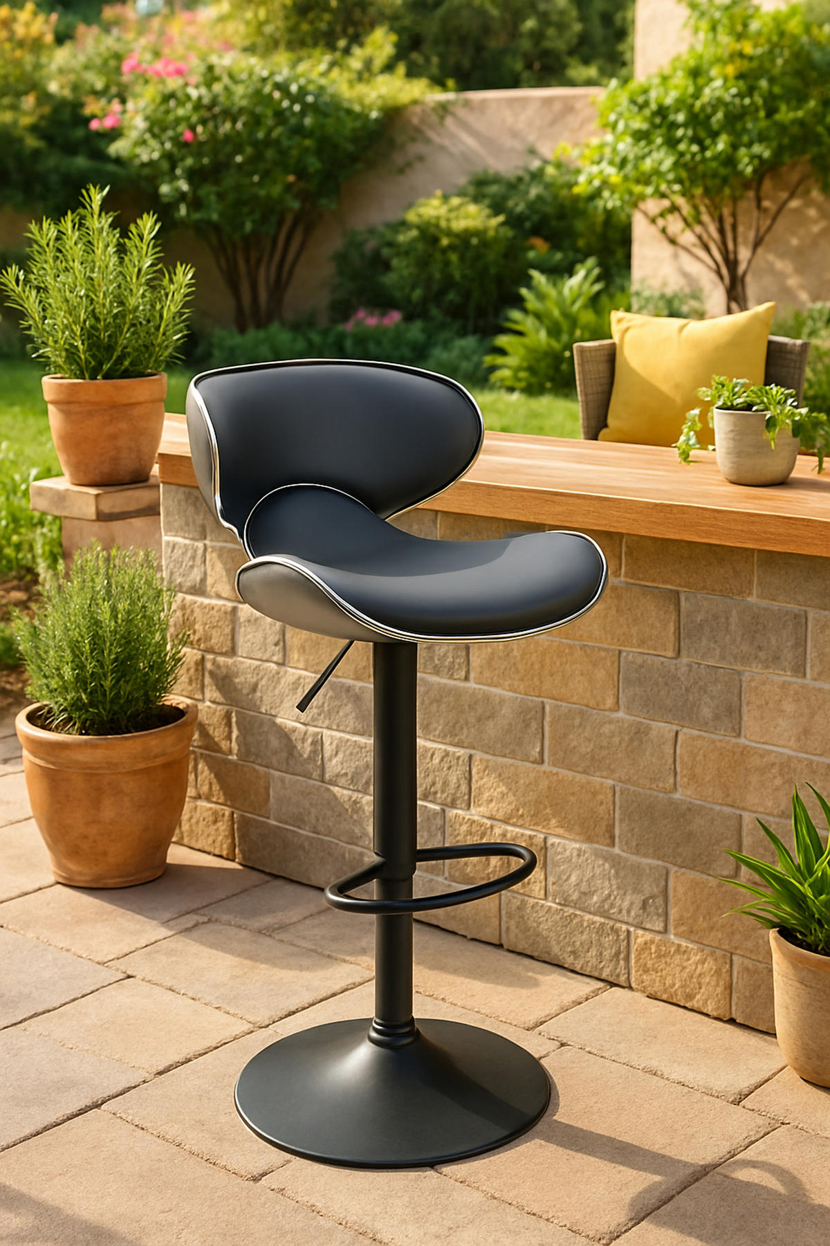 BARHOCKER 2er Set Las-Mallorcas Kunstleder schwarz grau - Schwarz/Grau, Kunststoff/Metall (46/108/49cm) - TPFLiving
