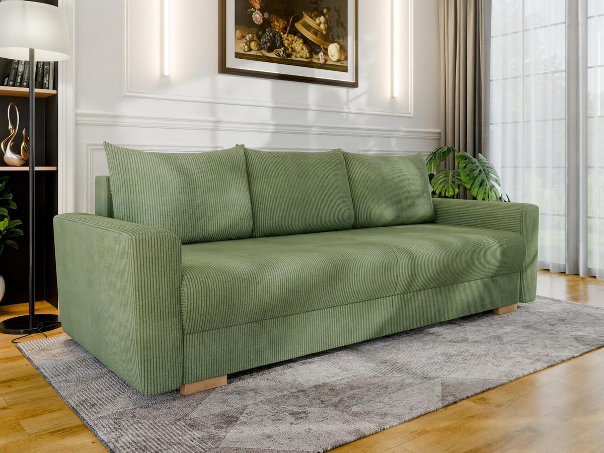 3-SITZER-SCHLAFSOFA ELMA mit Bettfunktion, grün - Grün, Holz (92.5/79/230cm) - Panda Möbel
