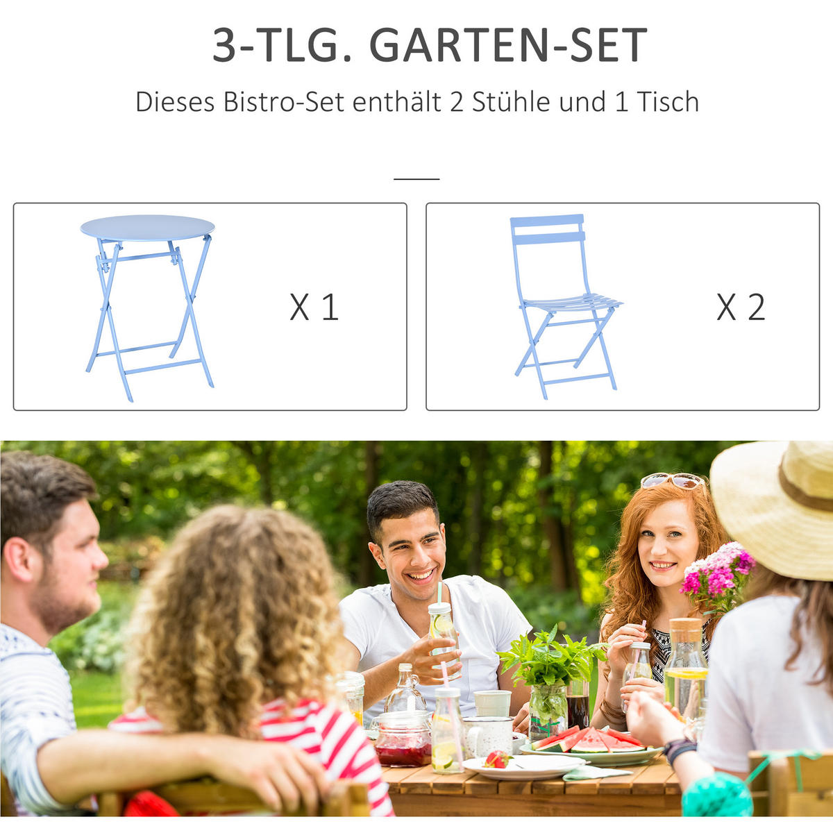 GARTENMÖBEL Set, Metall, Hellblau - Hellblau, Metall - Outsunny