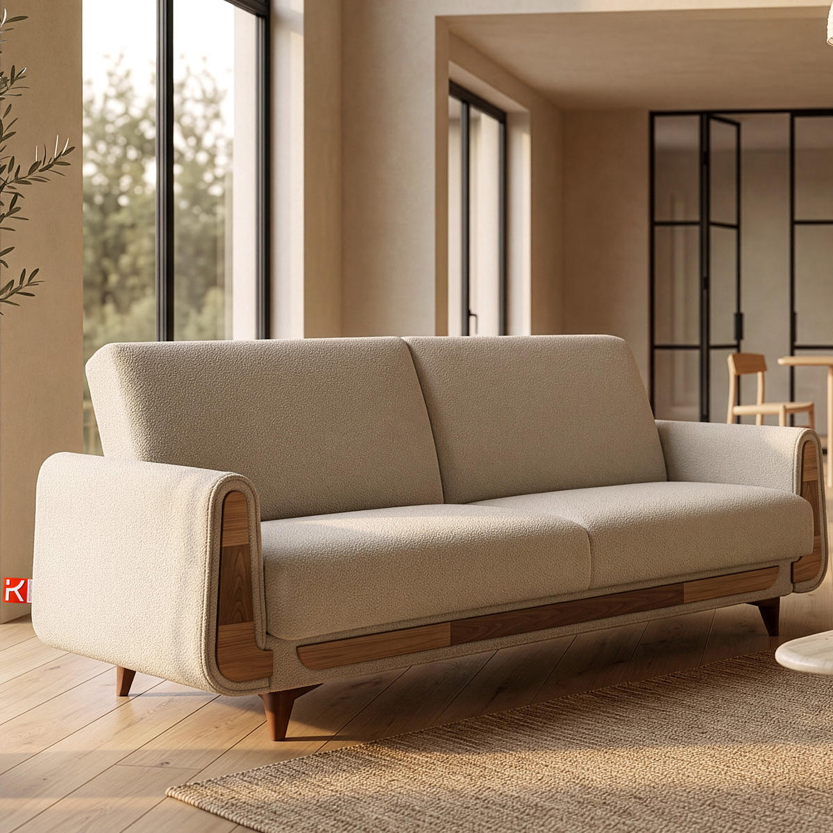 3-SITZER-SCHLAFSOFA GUSTAVO mit Armlehnen, creme - Creme/Braun, Holz/Holzwerkstoff (230/98/98cm) - KONSIMO®