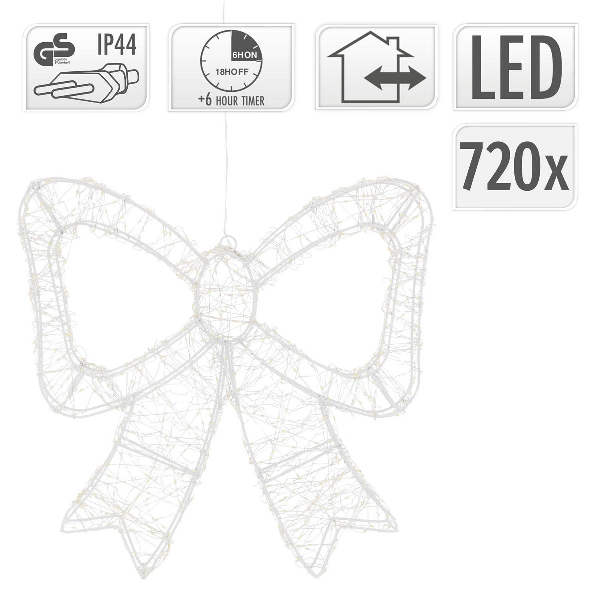 LED MAŠLE s časovačem 720 LED teplá bílá vánoční dekorace 46 cm pro vnitřní i venkovní použití - bílá, plast (48/46/6cm) - ECD-Germany