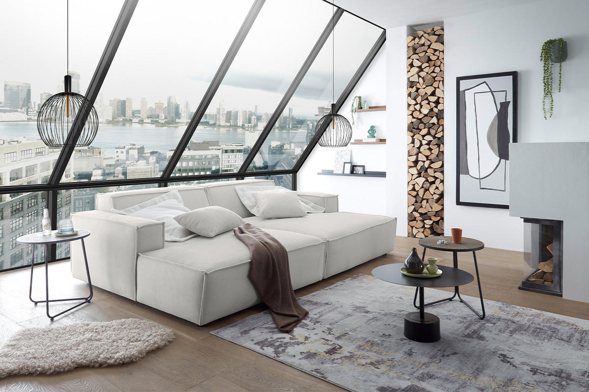 BIG SOFA SAMU Silber Cord - Silberfarben/Schwarz, Textil (256/72/168cm) - KAWOLA