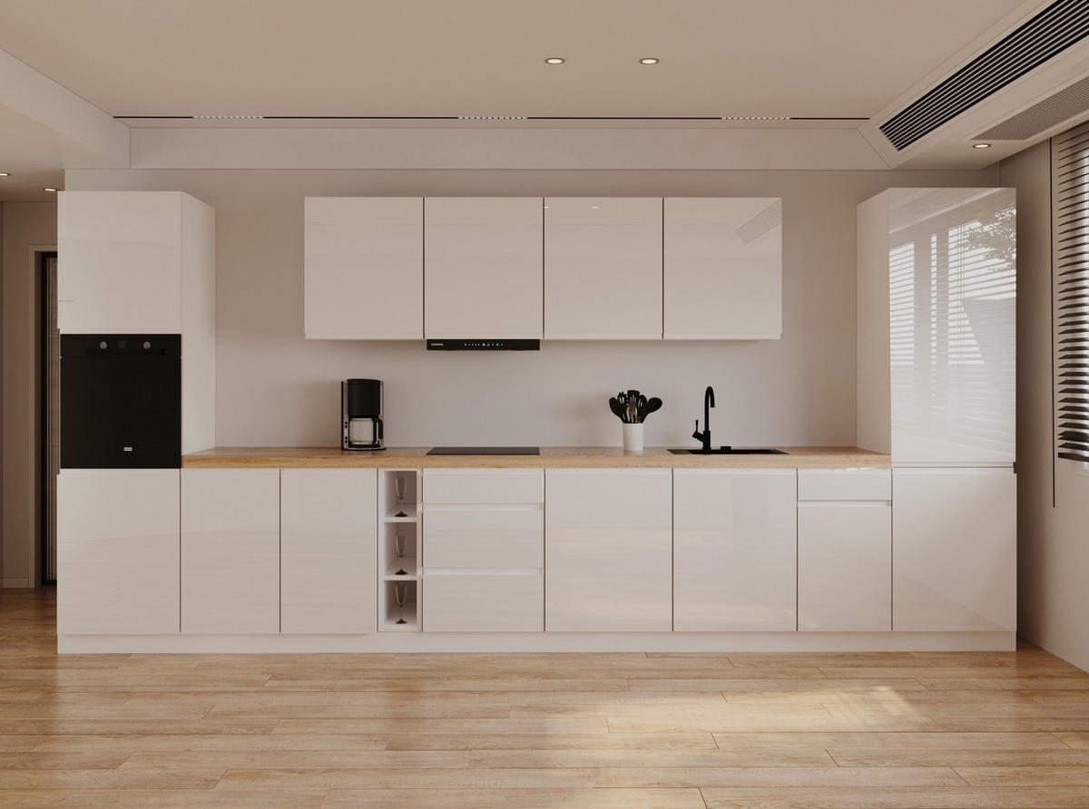 KÜCHENZEILE 440 cm - KA23-M440- in Weiß/Hochglanz - Weiß Hochglanz, Holz (440/212/58cm)