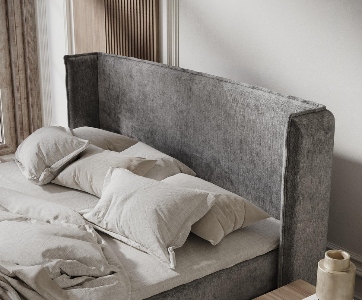 KONTINENTALBETT Ardis Grau 200/200 cm mit Matratze und Topper - Schwarz/Grau, Holz/Holzwerkstoff (200/200cm) - Maison de Reve