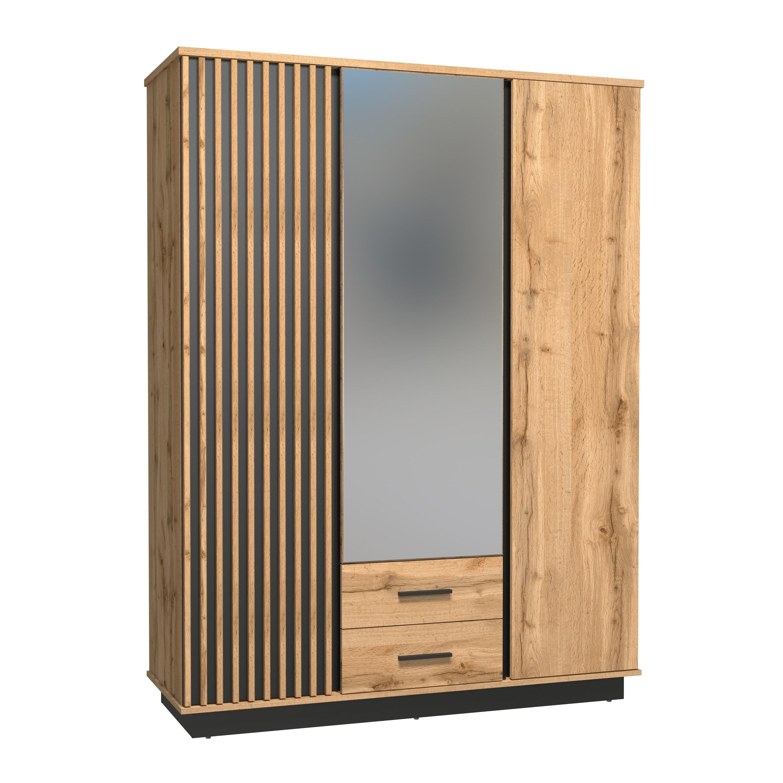 SCHWEBETÜRENSCHRANK KIMA 145,5/193,6/52cm 3-türig mit Spiegel Eiche Wotan - Eiche Wotan, Holzwerkstoff (145.5/193.6/52cm) - MASSENO
