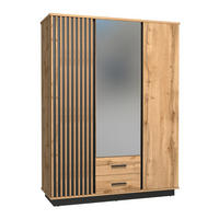 SCHWEBETÜRENSCHRANK KIMA 145,5/193,6/52cm 3-türig mit Spiegel Eiche Wotan - Eiche Wotan, Holzwerkstoff (145.5/193.6/52cm) - MASSENO
