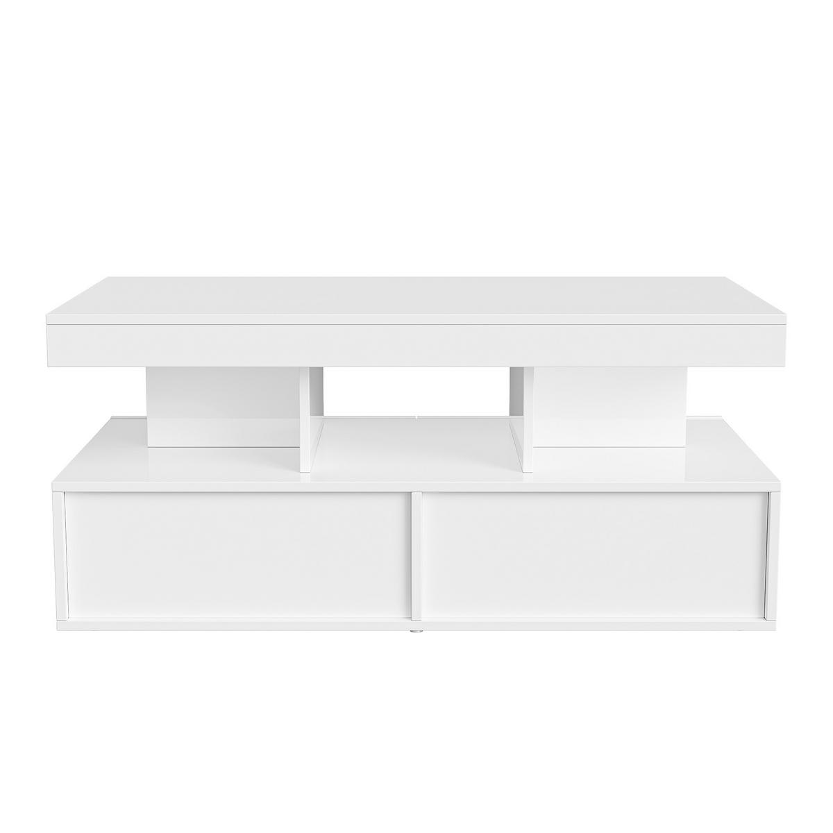 COUCHTISCH 104x53 cm mit LED, Steckdosen & 2 Schubladen, Weiß - Weiß, Metall (53/104/46cm) - EuroLiving