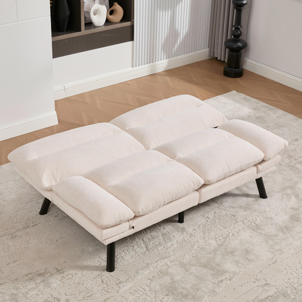 2-SITZER Schlafsofa Chenille mit verstellbarer Rückenlehne Beige 165/90/76 cm - Beige, Textil (90/76/165cm) - Redom