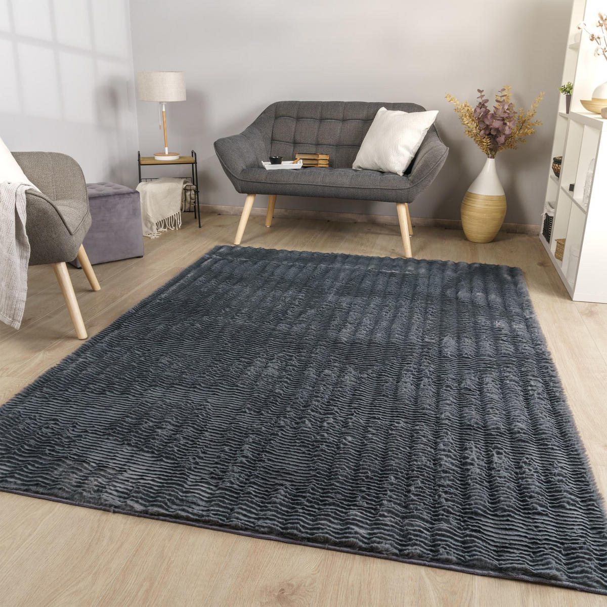 HOCHFLORTEPPICH Rauten Anthrazit 60 x 100 cm - Anthrazit, Kunststoff (60/100cm) - TT Home