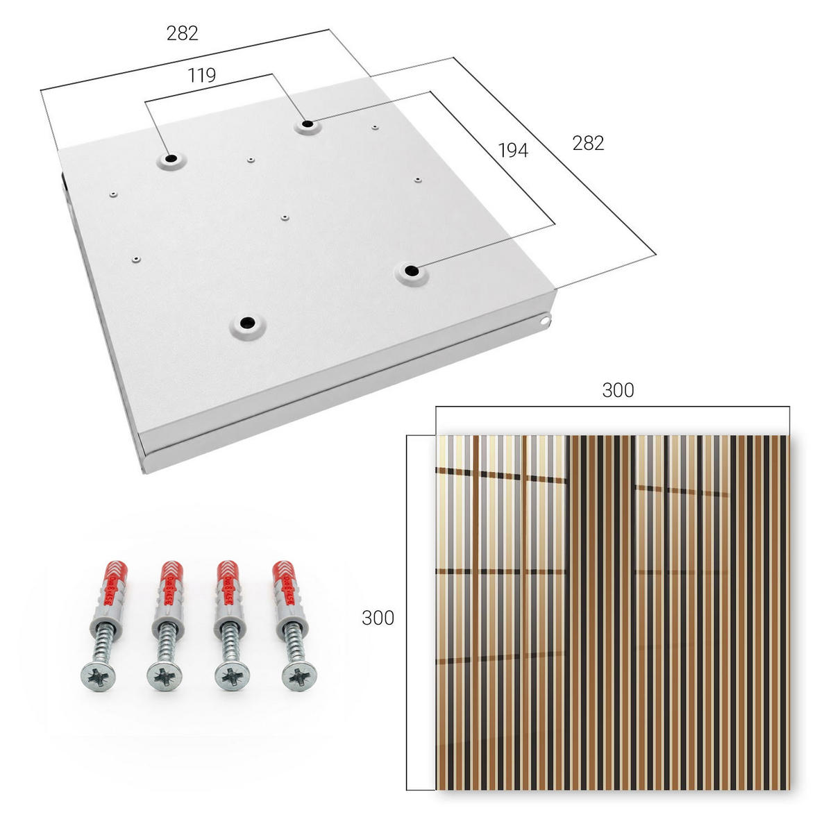 SCHLÜSSELBOX Weiß 30x30 cm – Türöffnung nach rechts - Minimalistische Streifen - Braun, Metall (30/30/5cm) - TULUP