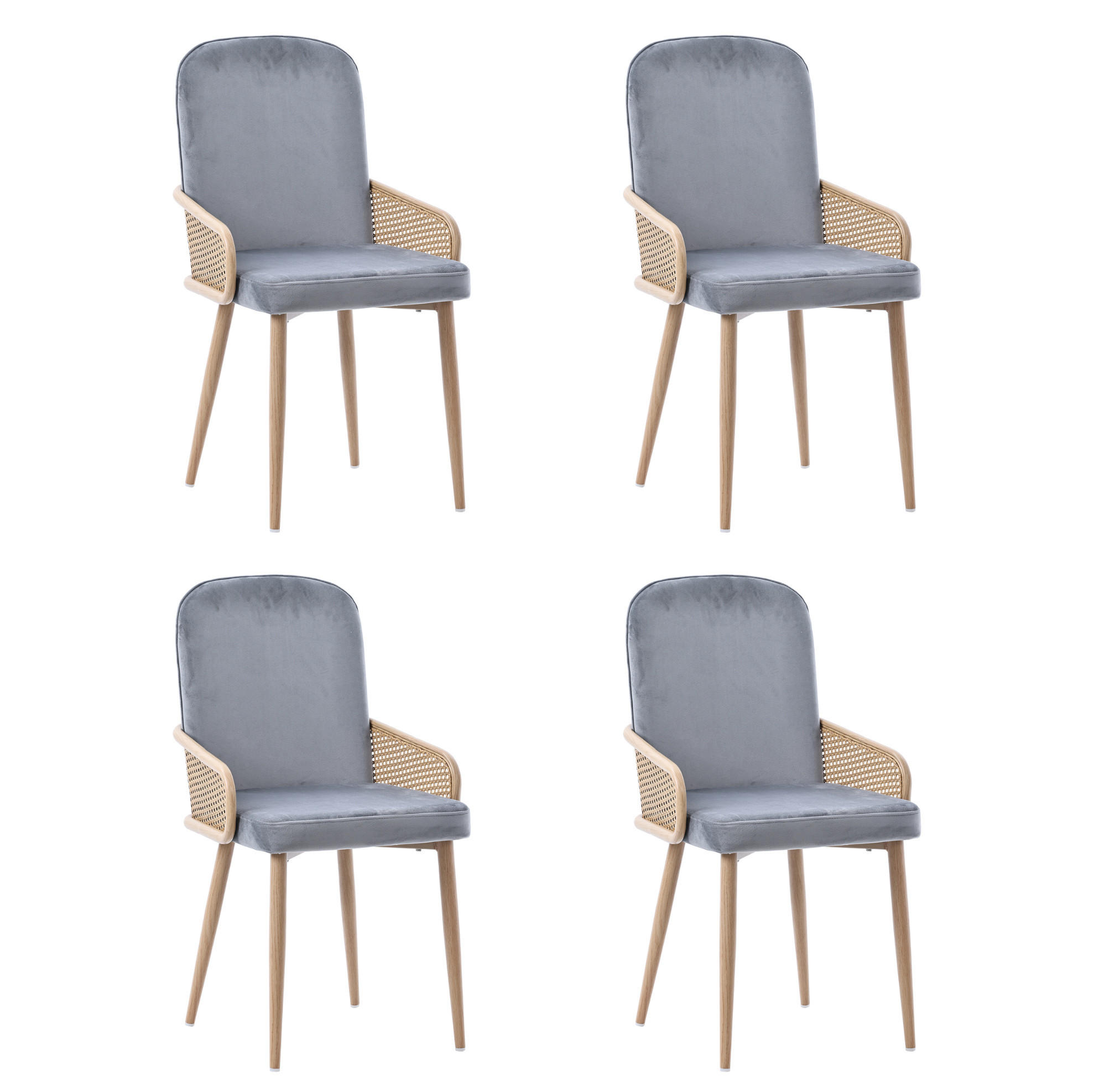 ESSZIMMERSTUHL 4er-Set Samt Rattan-Design Grau - Grau, Holz (45/90/45cm) - Meubliv