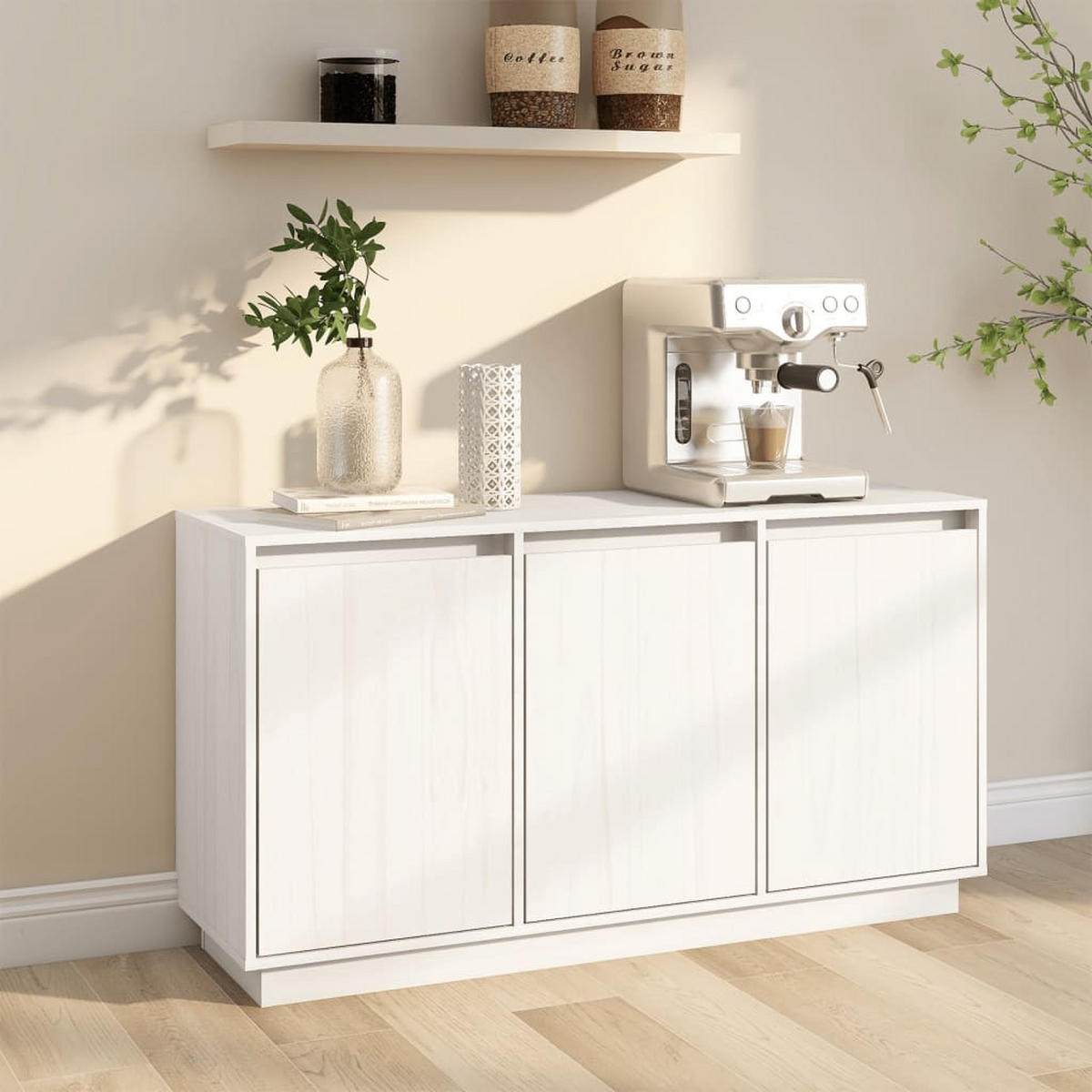 SIDEBOARD Weiss 111/34/60 Cm Massivholz Kiefer - Weiß, Holz (34/60/111cm) - vidaXL