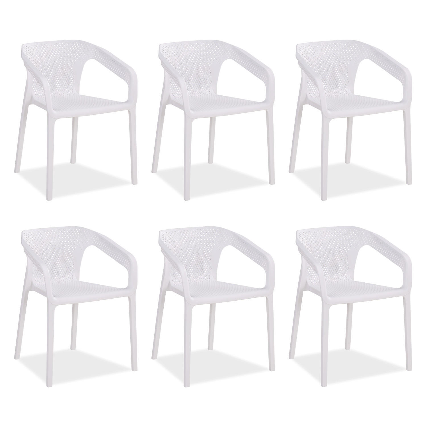 GARTENSTUHL 6er-Set Kunststoff Weiß mit Armlehnen - Weiß, Kunststoff (330/75/54cm) - Homestyle4u