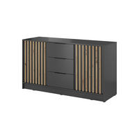 KOMMODE Stilo 155 cm in Graphit + Lamellen aus Artisan-Eiche - Schwarz/Graphitfarben, Holzwerkstoff/Kunststoff (155/86/45cm) - Ravio