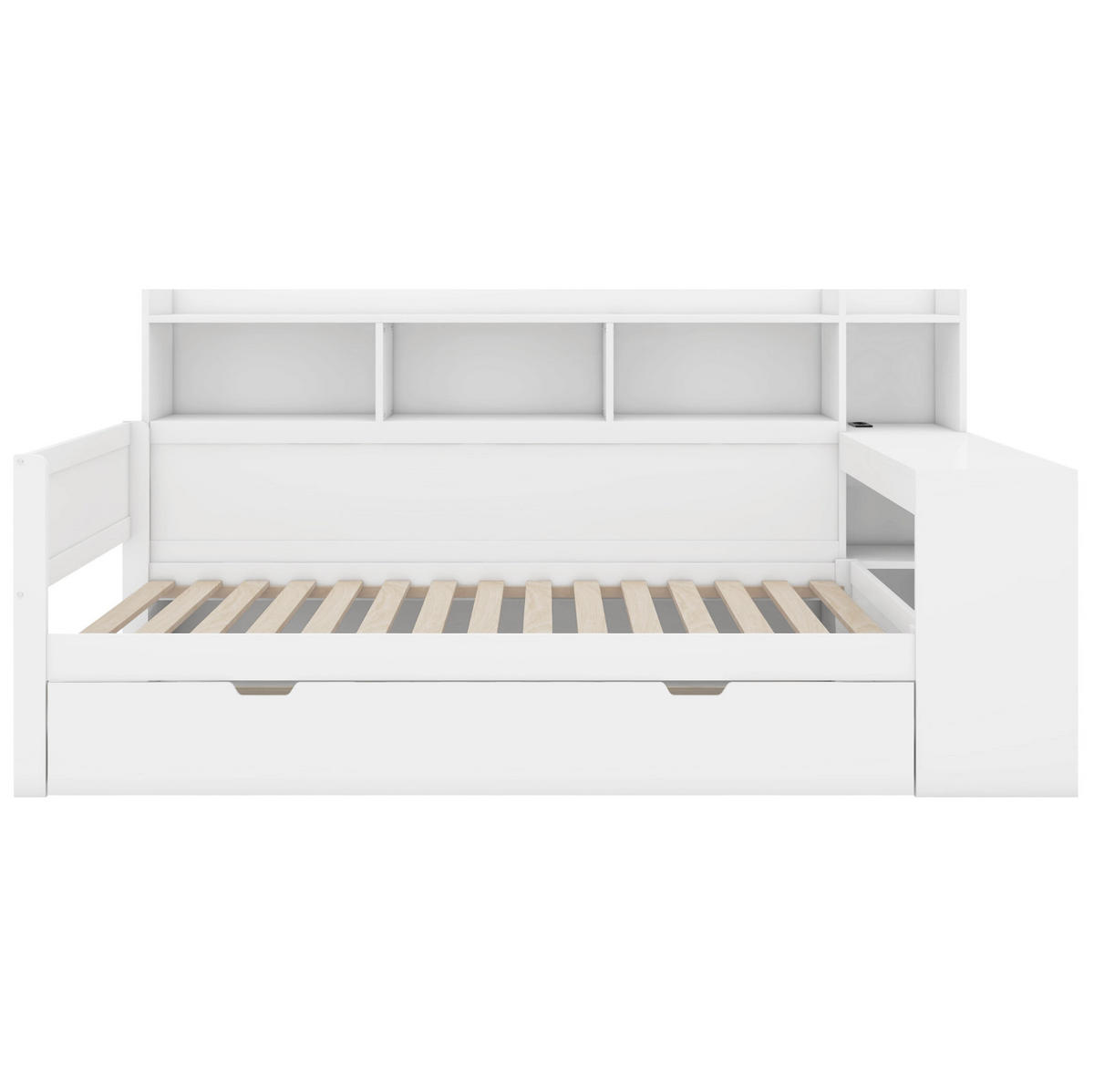 BETT 90/200 cm mit Schreibtisch, 2 Schubladen und USB-Anschluss in Weiß - Weiß, Holzwerkstoff (90/200cm) - Flora Grace