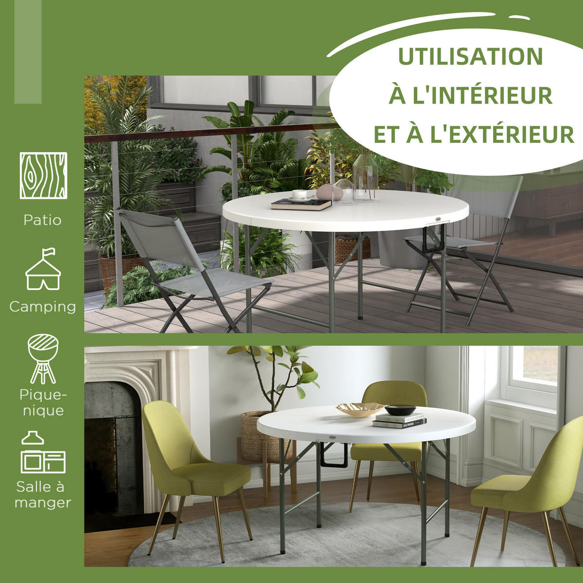 GARTENTISCH DE-14090 klappbar Ø122 cm für 6 Personen - Weiß, Kunststoff (122/122/73cm) - ComfortXL