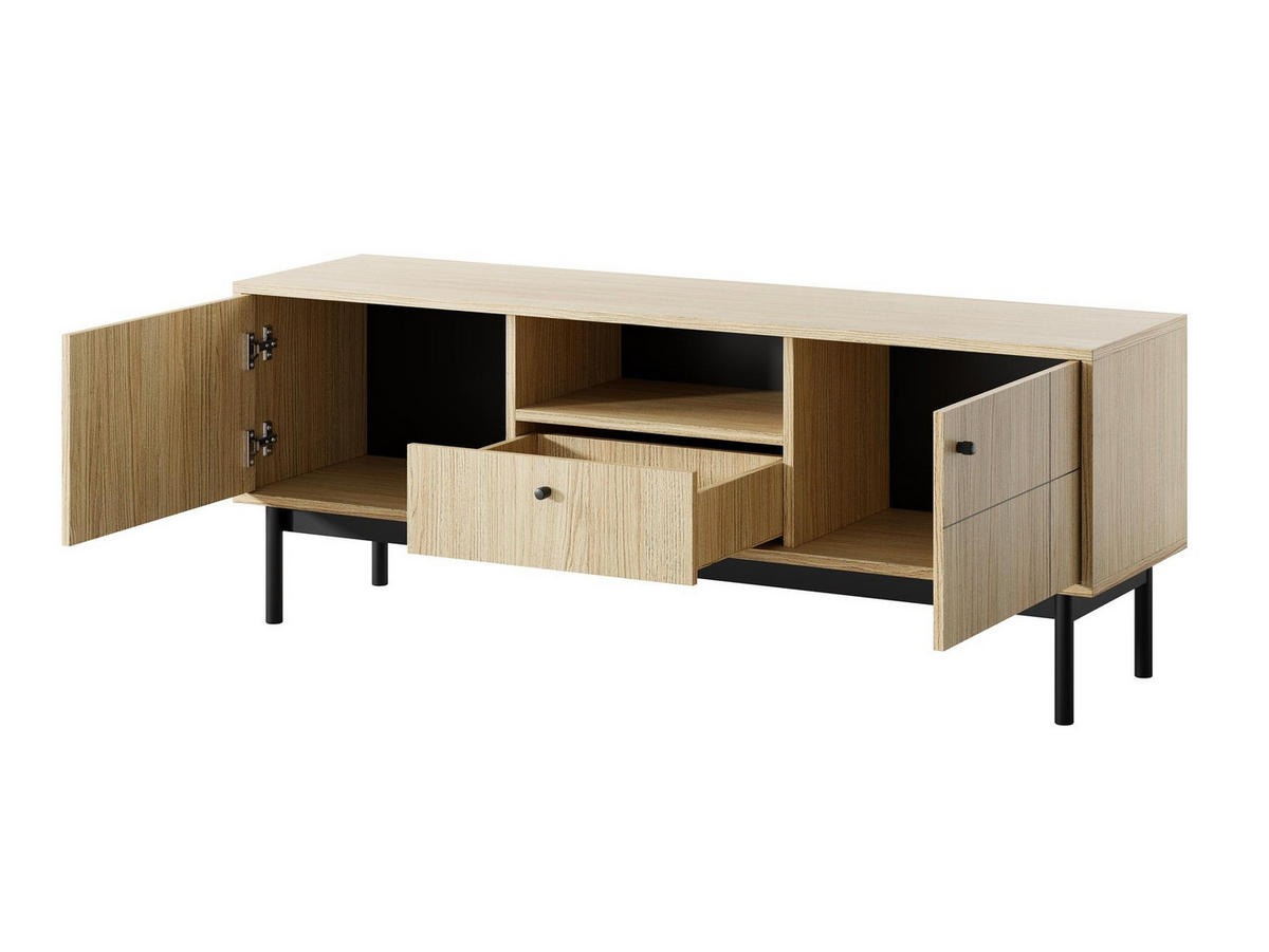 TV-SCHRANK Panda Hellbraun, Schwarze Beine, Tv-Tisch mit Schublade - Hellbraun/Schwarz, Holzwerkstoff (154/57/39cm) - Bettso