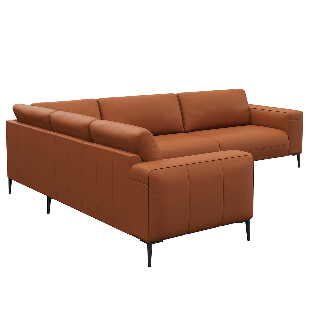 ECKSOFA mit Ottomane - Kastanienfarben/Schwarz, Leder/Metall (290/230cm) - home24