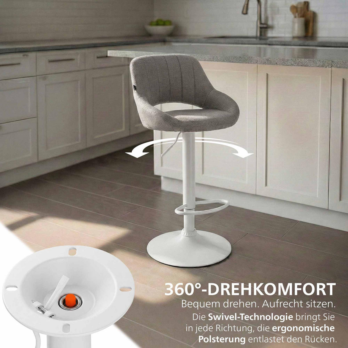 BARHOCKER Stoff Grau - Weiß/Grau, Textil/Metall (47/85/48cm) - CLP