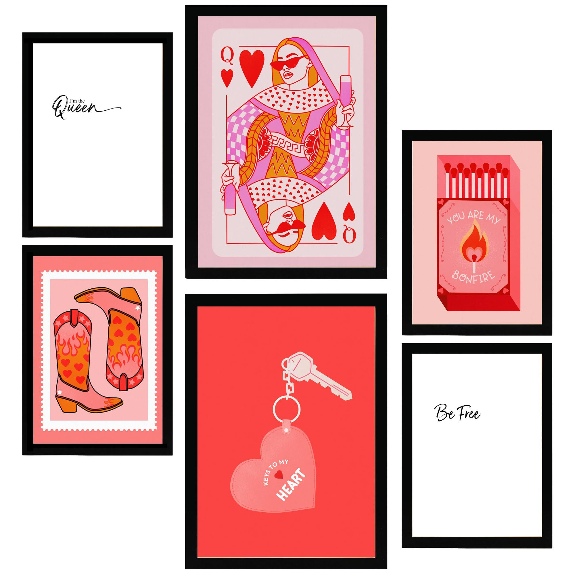 POSTER Set Mit 6 Moderne KunstIn Rosa A3 & A4 Schwarzer Rahmen - Schwarz, Papier (29/3cm) - Nacnic