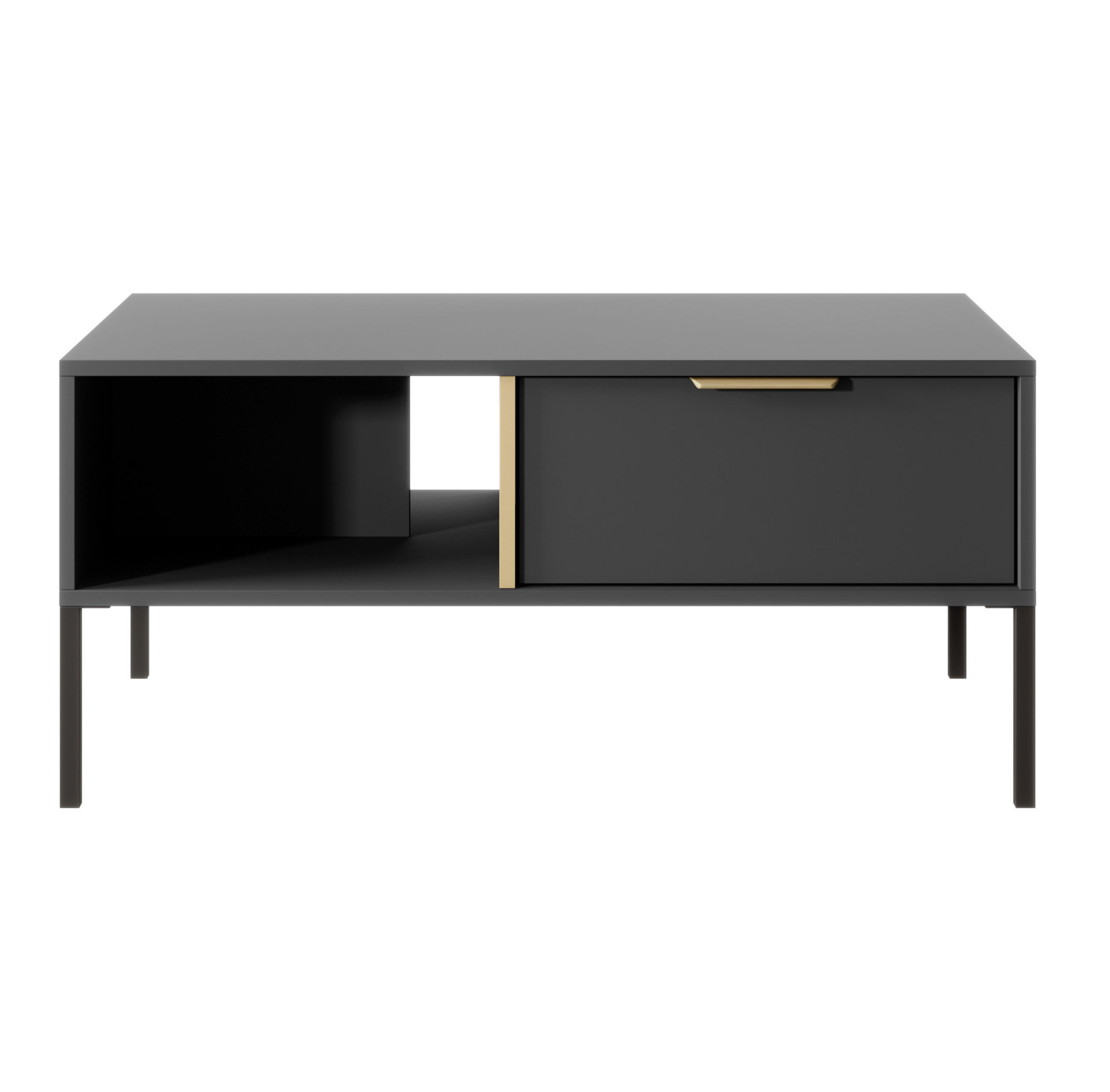 COUCHTISCH Catanian 1S Grau 96,9/44,4/60 cm – mit goldenen Griffen und schwarzen Beinen - Schwarz/Grau, Holzwerkstoff/Metall (60/96.9/44.4cm) - AX Living
